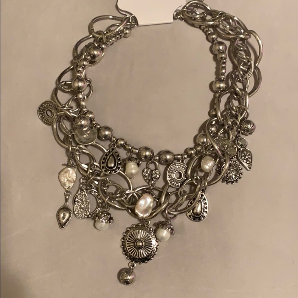Free People Metal Chains Pendants Silver Necklace
